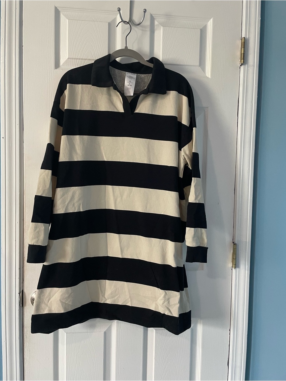 Serra Black and Ivory Striped Rugby Shirt Dress